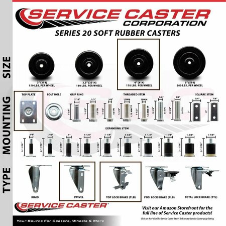 Service Caster Assure Parts 190185B Replacement Caster with Brake ASS-SCC-20S414-SRS-TLB